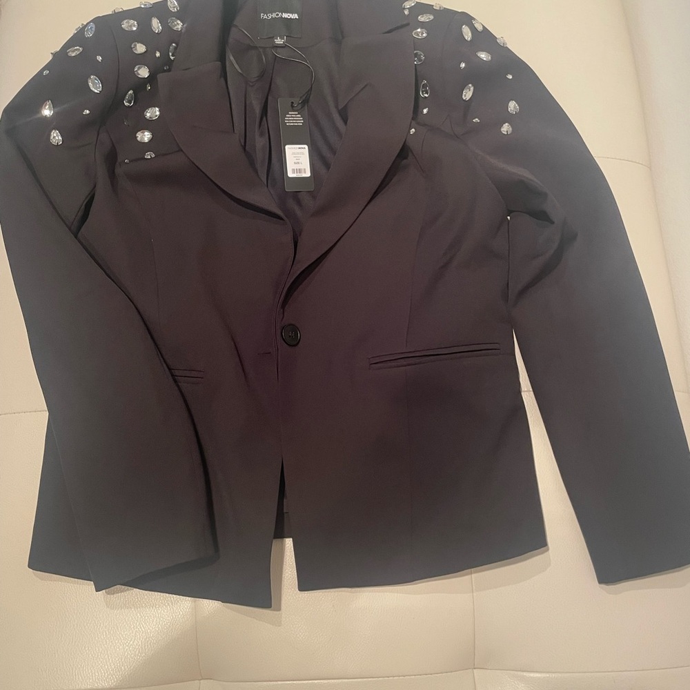 Fashion Nova Black Blazer with Silver Embellishments